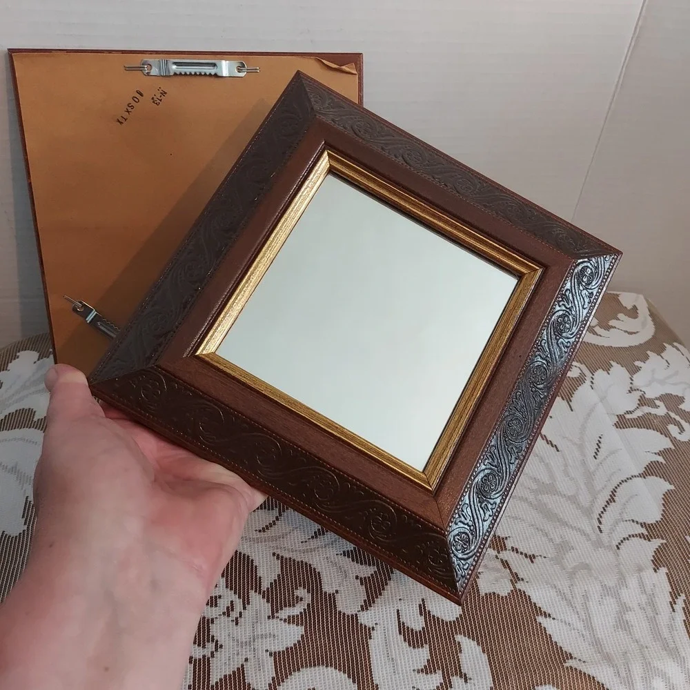 Home Interiors & Gifts Vintage Square Wall Mirrors Brown Gold Scroll Set of 2